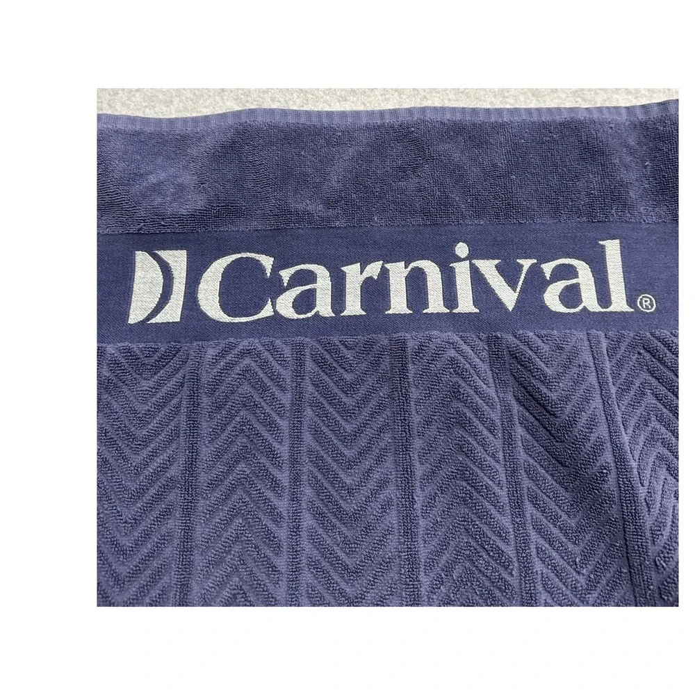 Carnival Cruise Line Purple/Blue Beach Towel Chevron Ship Logo 100% Cotton 33x60